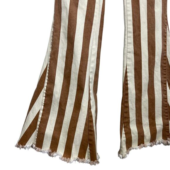 Show Me Your Mumu Berkeley Zip Up Bells Jeans 26 Cognac Cream Stripe Boho - Picture 4 of 9